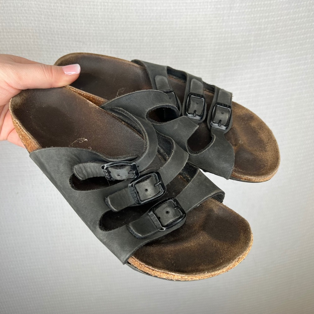 Birkenstock Florida Fresh Black Nubuck Leather Triple Strap Sandals EU‎ 38 US 7